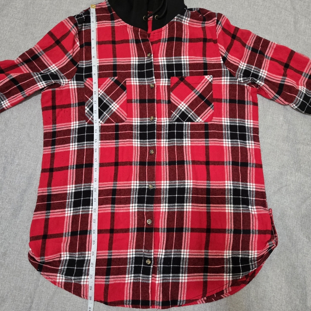 No Boundaries Hooded Plaid Flannel Button Down Shirt Size XXXL (21) Juniors - Picture 10 of 12